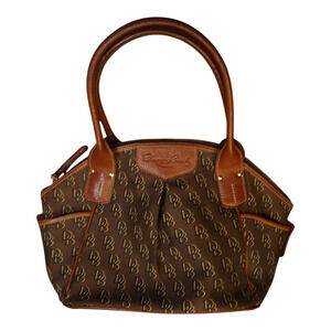 Auth Dooney & Bourke Shoulder Bag Brown Monogram Canvas British Tan Leather GUC